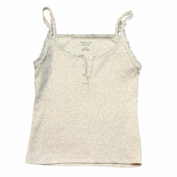 American Eagle Lace-Trim Ribbed Tank Cami in Light Beige - Size S - Picture 3 of 6